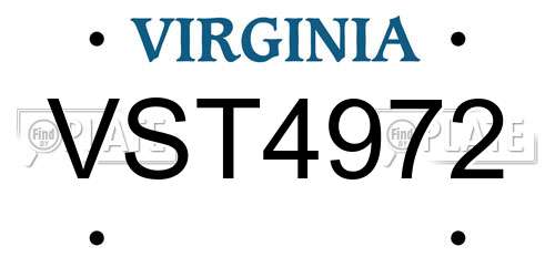 VST4972 Virginia License Plate