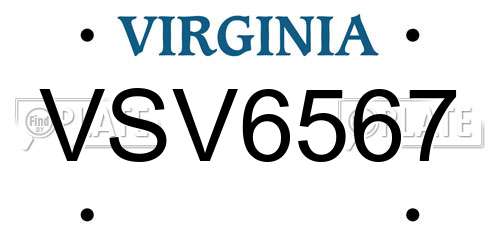 VSV6567 Virginia License Plate