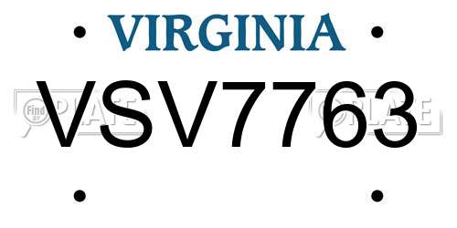 VSV7763 Virginia License Plate