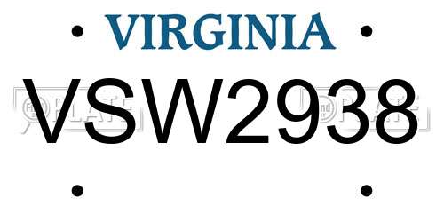 VSW2938 Virginia License Plate
