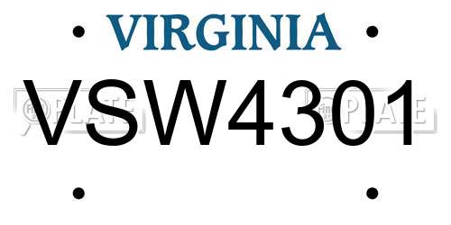 VSW4301 Virginia License Plate