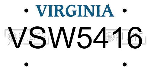 VSW5416 Virginia License Plate