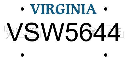 VSW5644 Virginia License Plate