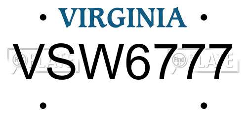 VSW6777 Virginia License Plate