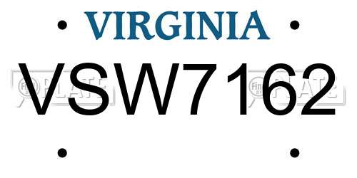 VSW7162 Virginia License Plate