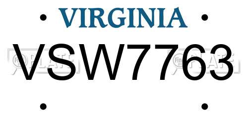 VSW7763 Virginia License Plate