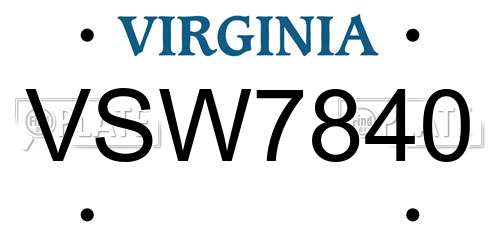 VSW7840 Virginia License Plate