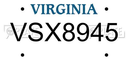VSX8945 Virginia License Plate