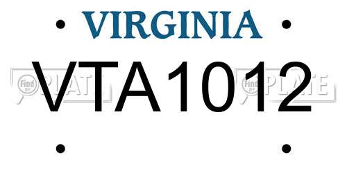 VTA1012 Virginia License Plate