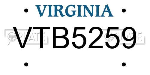 VTB5259 Virginia License Plate