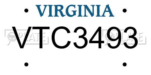 VTC3493 Virginia License Plate
