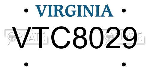 VTC8029 Virginia License Plate