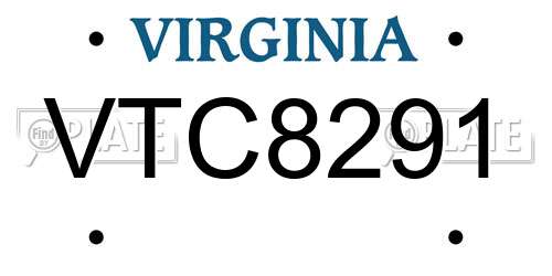 VTC8291 Virginia License Plate