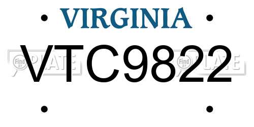 VTC9822 Virginia License Plate