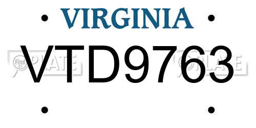 VTD9763 Virginia License Plate