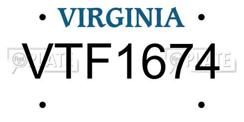 VTF1674 Virginia License Plate