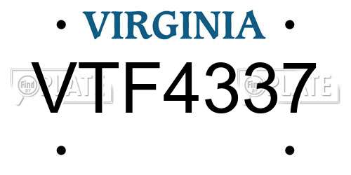 VTF4337 Virginia License Plate
