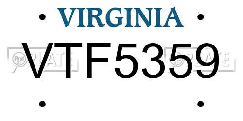 VTF5359 Virginia License Plate