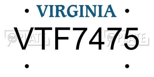 VTF7475 Virginia License Plate