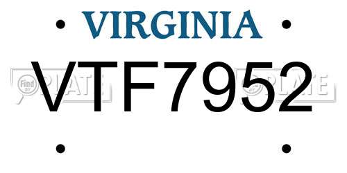 VTF7952 Virginia License Plate