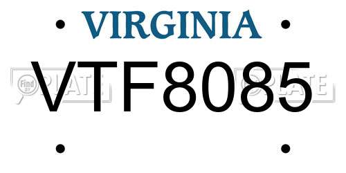 VTF8085 Virginia License Plate