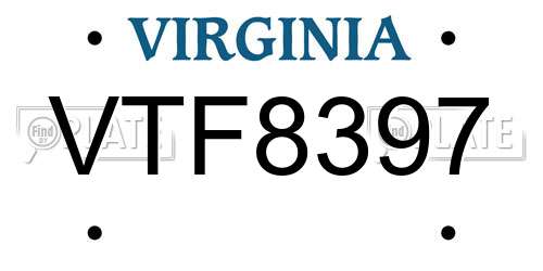 VTF8397 Virginia License Plate