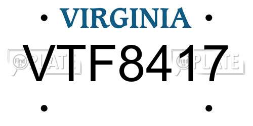 VTF8417 Virginia License Plate