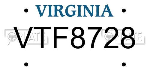 VTF8728 Virginia License Plate