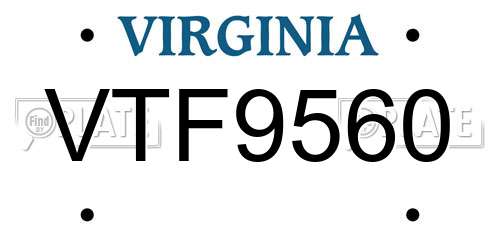 VTF9560 Virginia License Plate