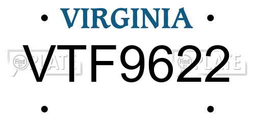 VTF9622 Virginia License Plate