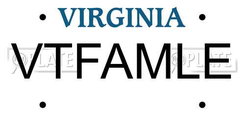VTFAMLE Virginia License Plate