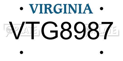 VTG8987 Virginia License Plate