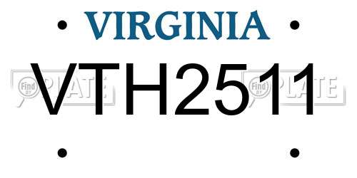 VTH2511 Virginia License Plate