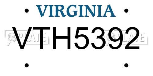 VTH5392 Virginia License Plate