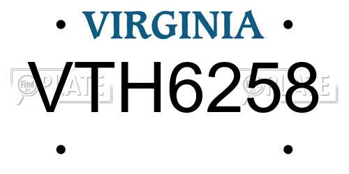 VTH6258 Virginia License Plate