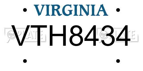 VTH8434 Virginia License Plate