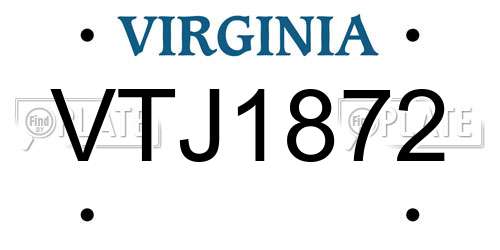 VTJ1872 Virginia License Plate