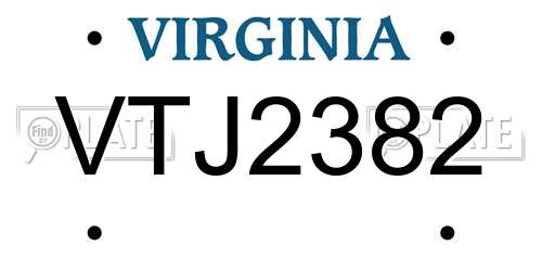 VTJ2382 Virginia License Plate