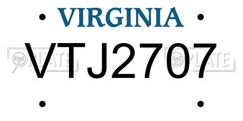 VTJ2707 Virginia License Plate