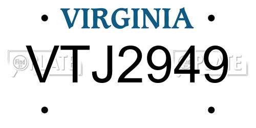 VTJ2949 Virginia License Plate