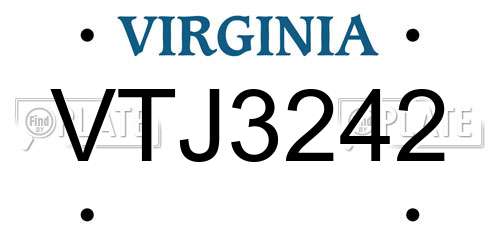 VTJ3242 Virginia License Plate