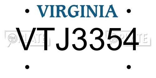 VTJ3354 Virginia License Plate