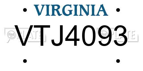 VTJ4093 Virginia License Plate