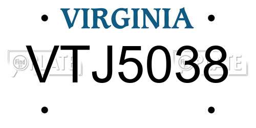 VTJ5038 Virginia License Plate