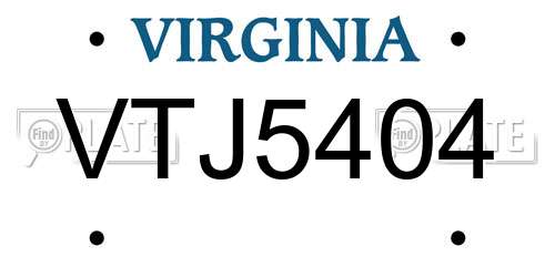VTJ5404 Virginia License Plate