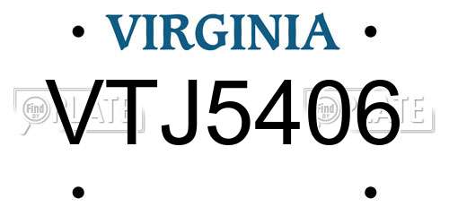 VTJ5406 Virginia License Plate
