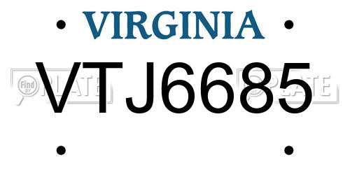 VTJ6685 Virginia License Plate