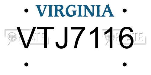 VTJ7116 Virginia License Plate