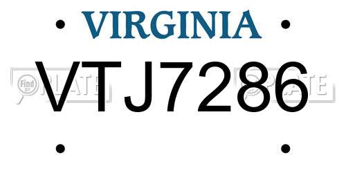 VTJ7286 Virginia License Plate