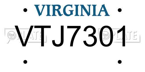 VTJ7301 Virginia License Plate
